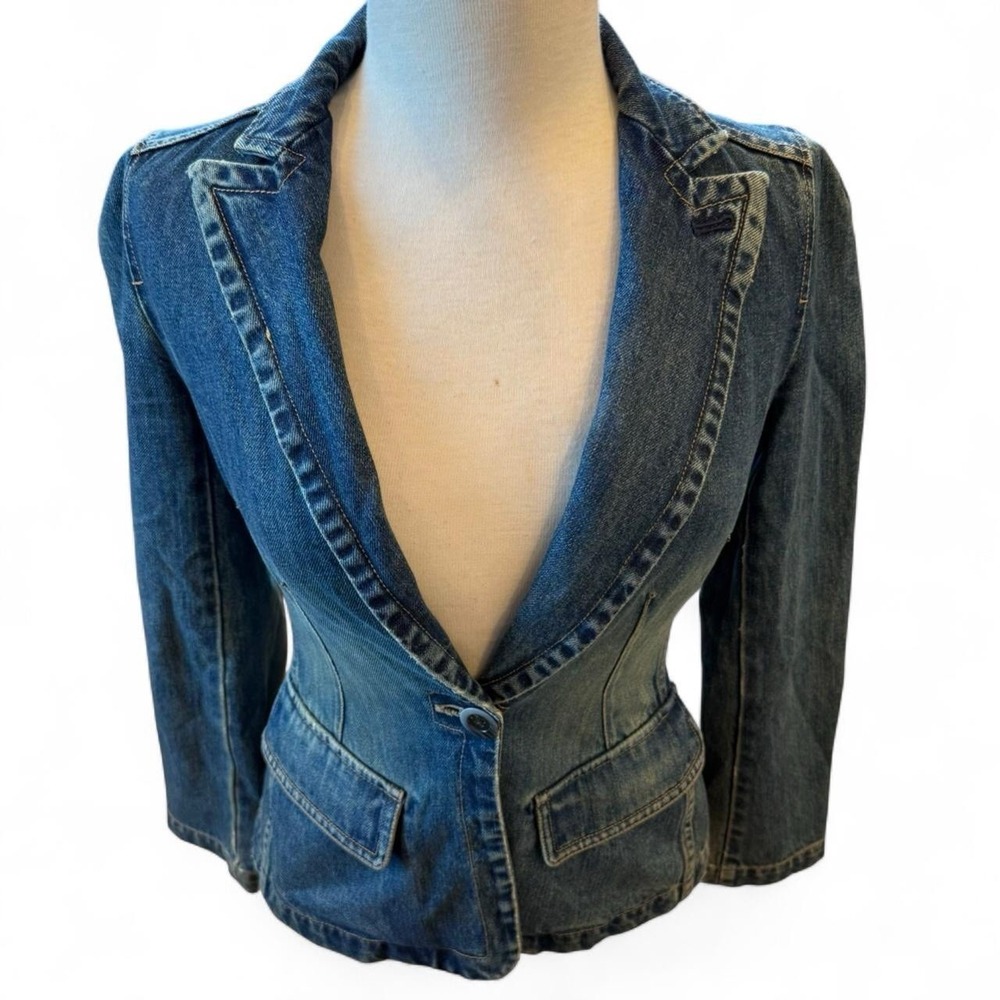 Vintage Gap 2002 Spring Blue Denim Jacket Womens Size XS Button Flap Pockets Y2K